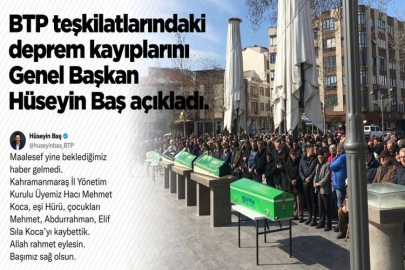 Acı haberi BTP Genel Başkanı Hüseyin Baş verdi.